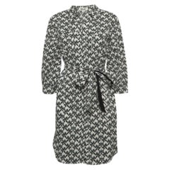 Diane von Furstenberg White Floral Print Cotton Belted Shirt Dress L