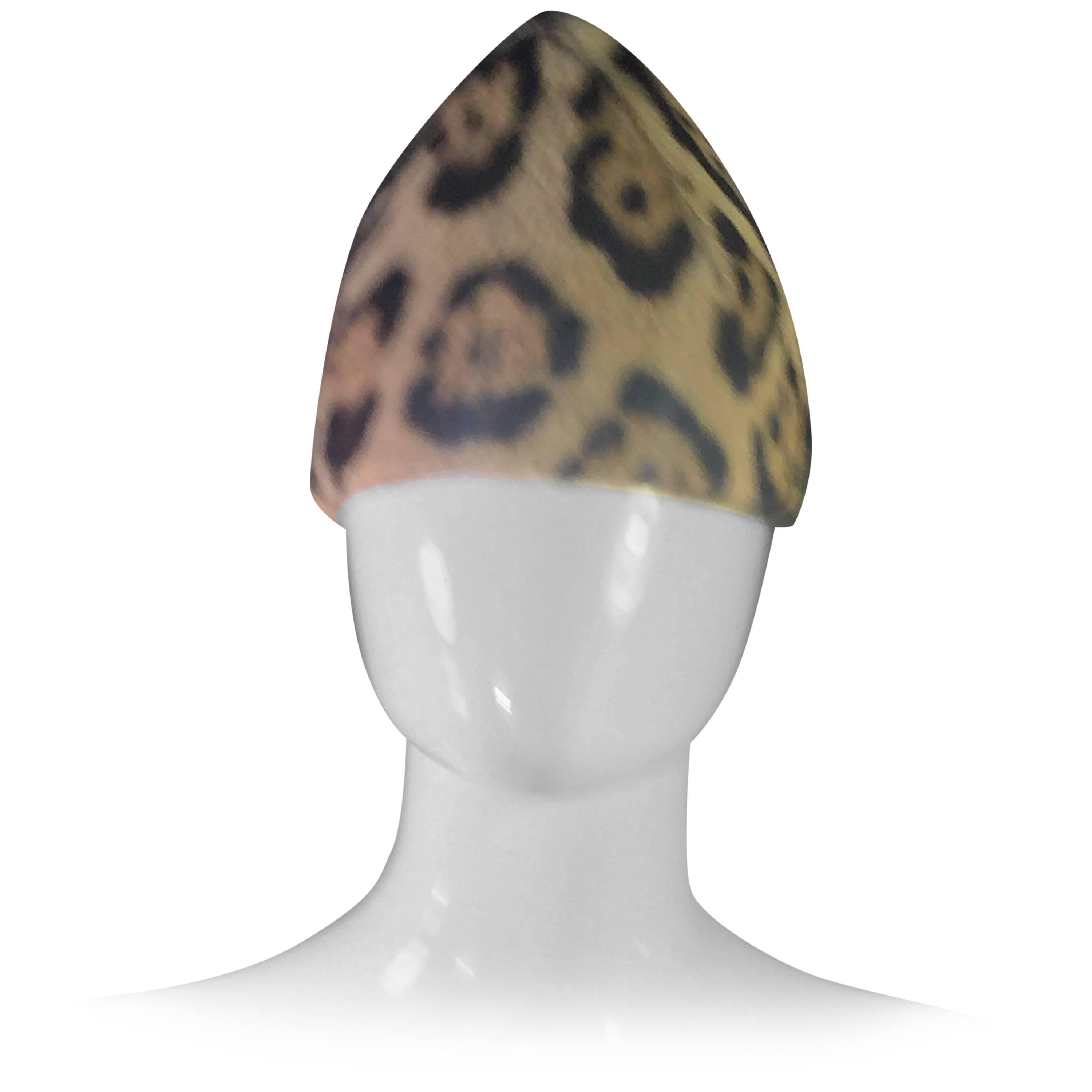1940's Great Pointed Jaguar Fur Printed Beanie For Sale