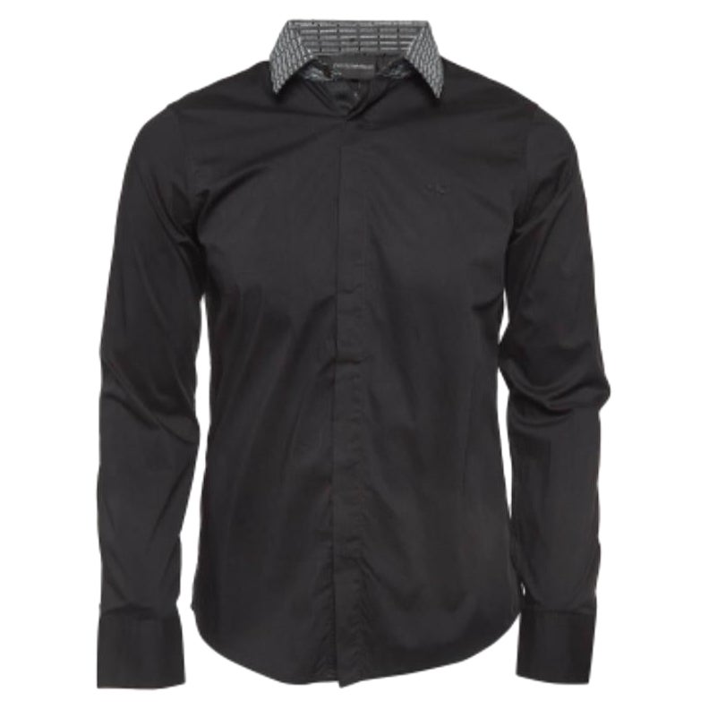 Emporio Armani Camicia in cotone con colletto staccabile stampato nero M.