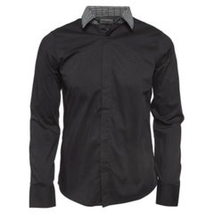 Emporio Armani Camicia in cotone con colletto staccabile stampato nero M.