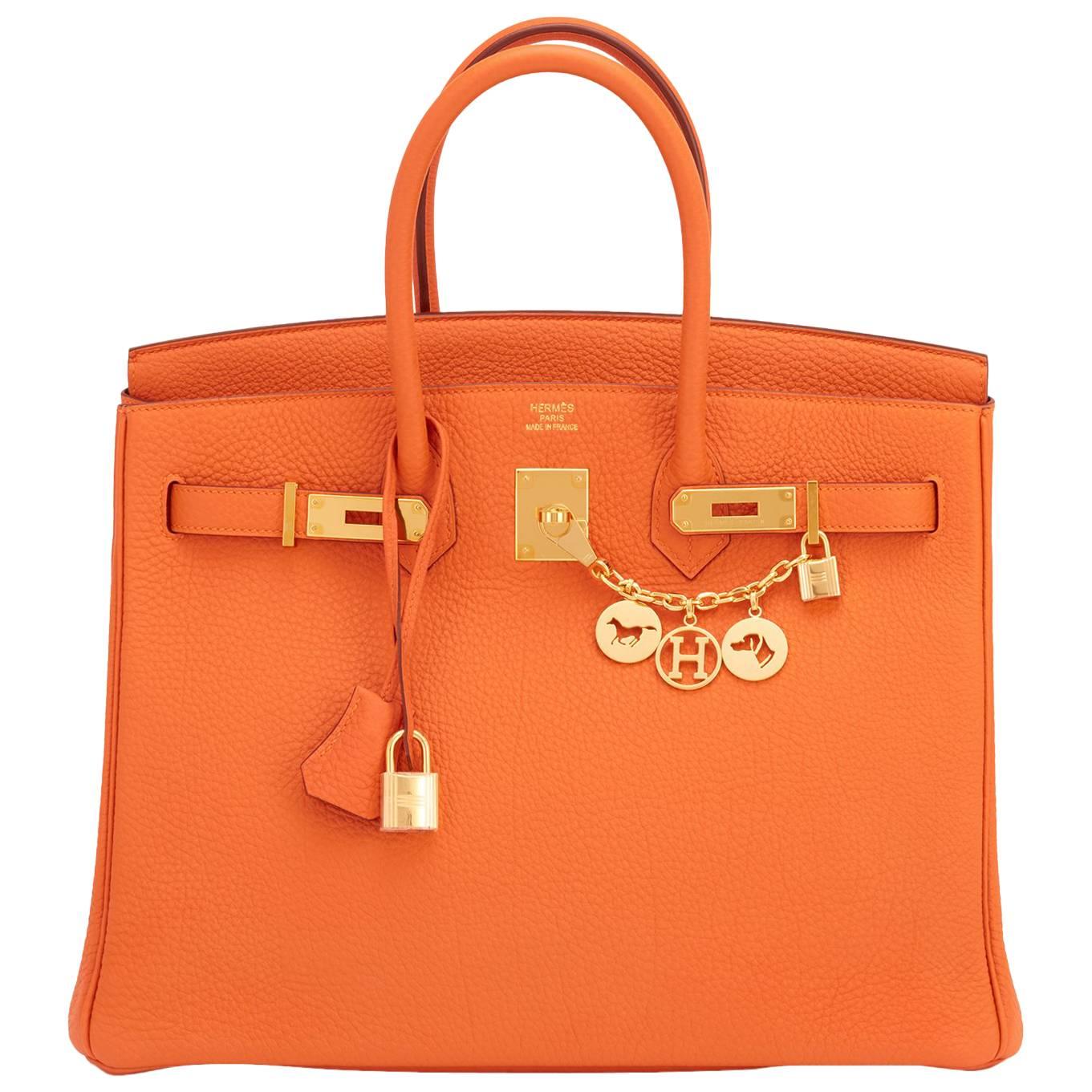 Hermes Classic Orange 35cm Birkin Bag Gold Hardware Rare at 1stDibs