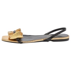 Saint Laurent Gold Python Embossed Leather Edie Slingback Flat Sandals Size 39