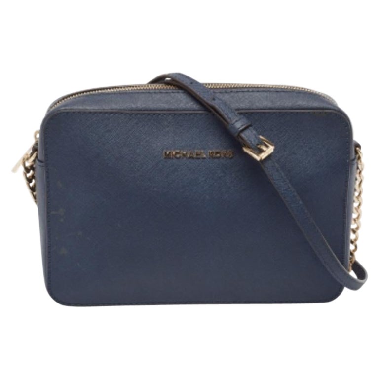 Michael Kors Borsa a tracolla con fotocamera Jet Set in pelle blu scuro