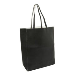 DKNY Black Leather Logo Embossed Shopper Tote