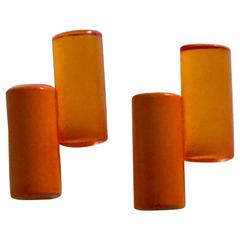 21st Century Tubular Brilliant Orange and Amber Acrylic Clip on Earrings