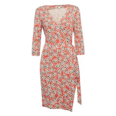 Diane Von Furstenberg Pink Printed  Jersey Julian Wrap Dress L