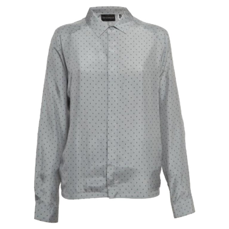 Emporio ARMANI Chemise en soie grise à imprimé cachemire S en vente
