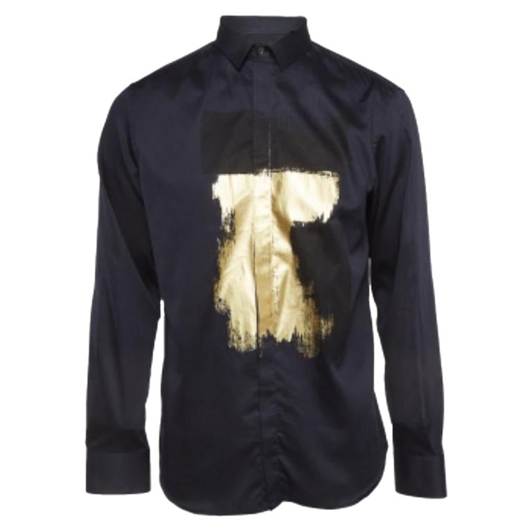 Emporio ARMANI Camisa de algodón con estampado metálico azul M en venta
