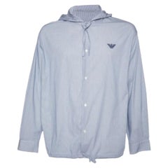 Emporio ARMANI Camisa de rayas azules con capucha en mezcla de algodón L/XL