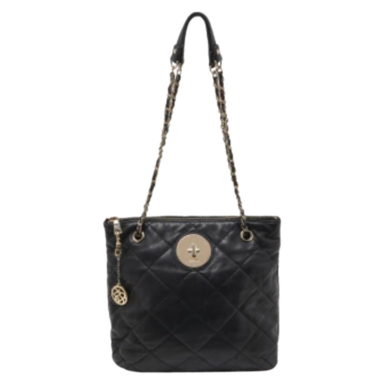 DKNY Black Quilted Leather Zip Shoulder Bag