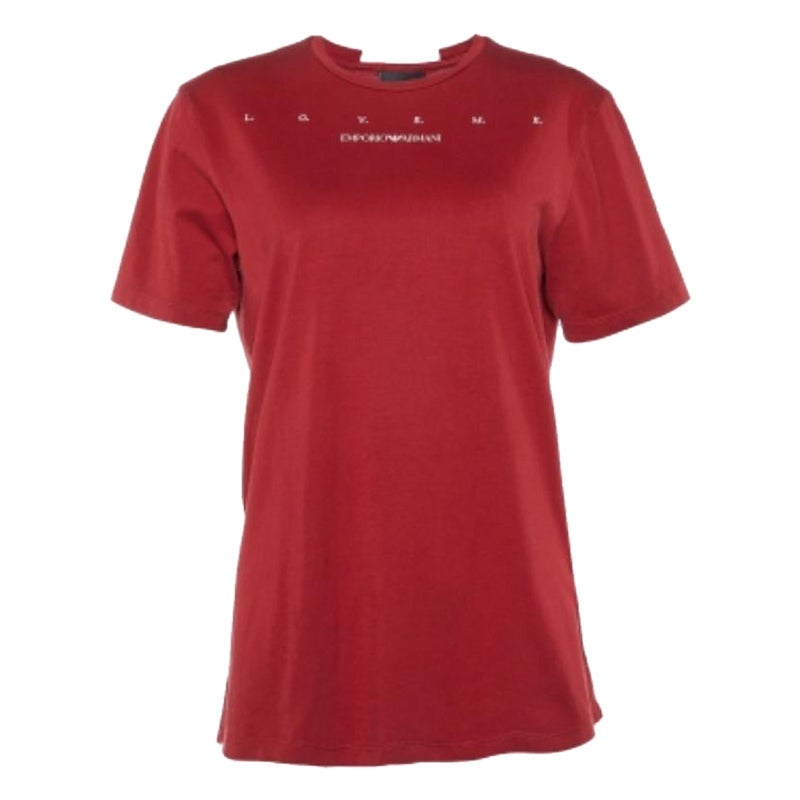 Emporio ARMANI Camiseta cuello redondo de algodón bordada roja M
