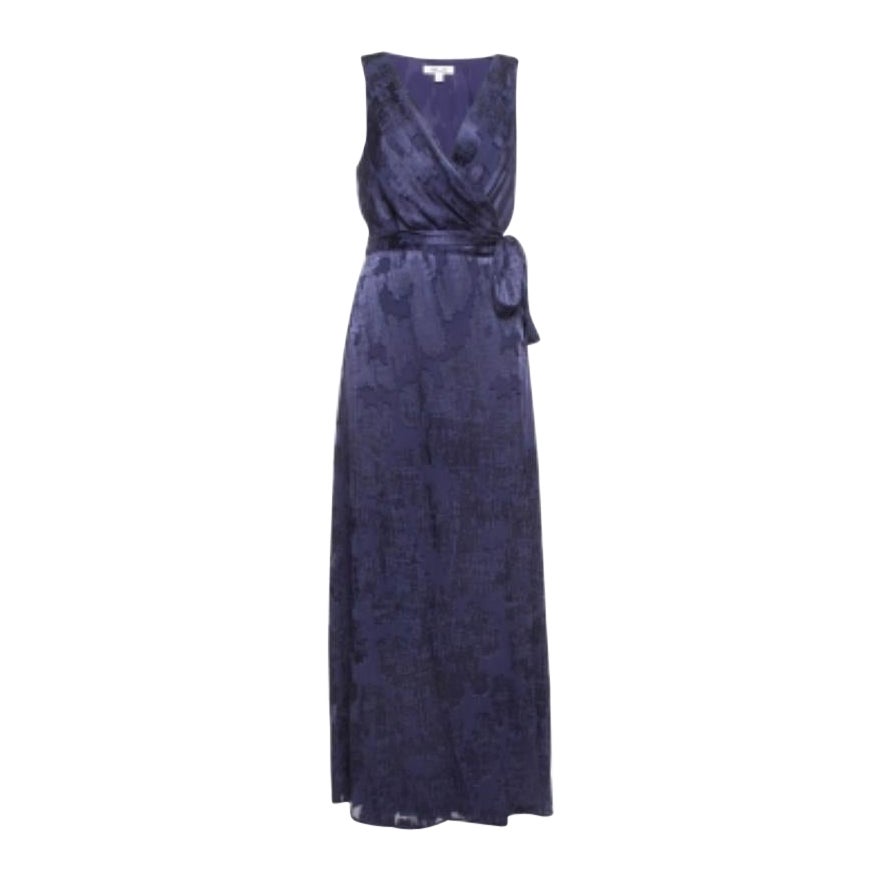 Diane von Furstenberg Navy Blue Jacquard Maxi Wrap Dress L