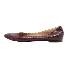Chloe Burgundy Python Leather Lauren Scallop Ballet Flats Size 38