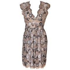 BURBERRY Silver and Bronze Floral Pattern Lace Dress 