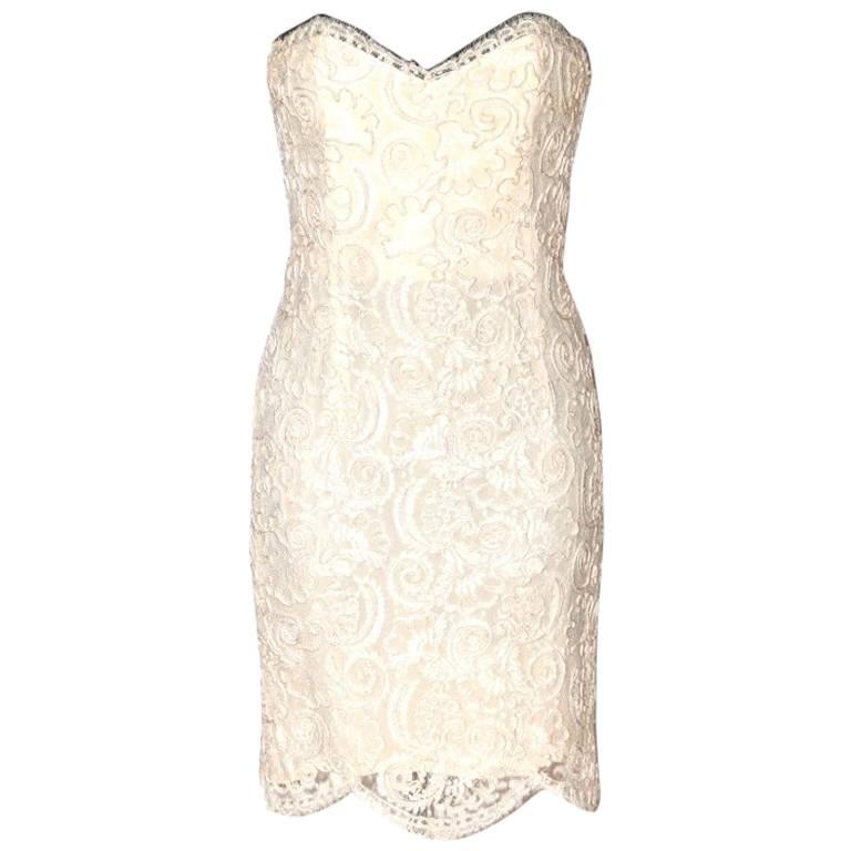 CHANEL Ivory Lace Strapless Dress