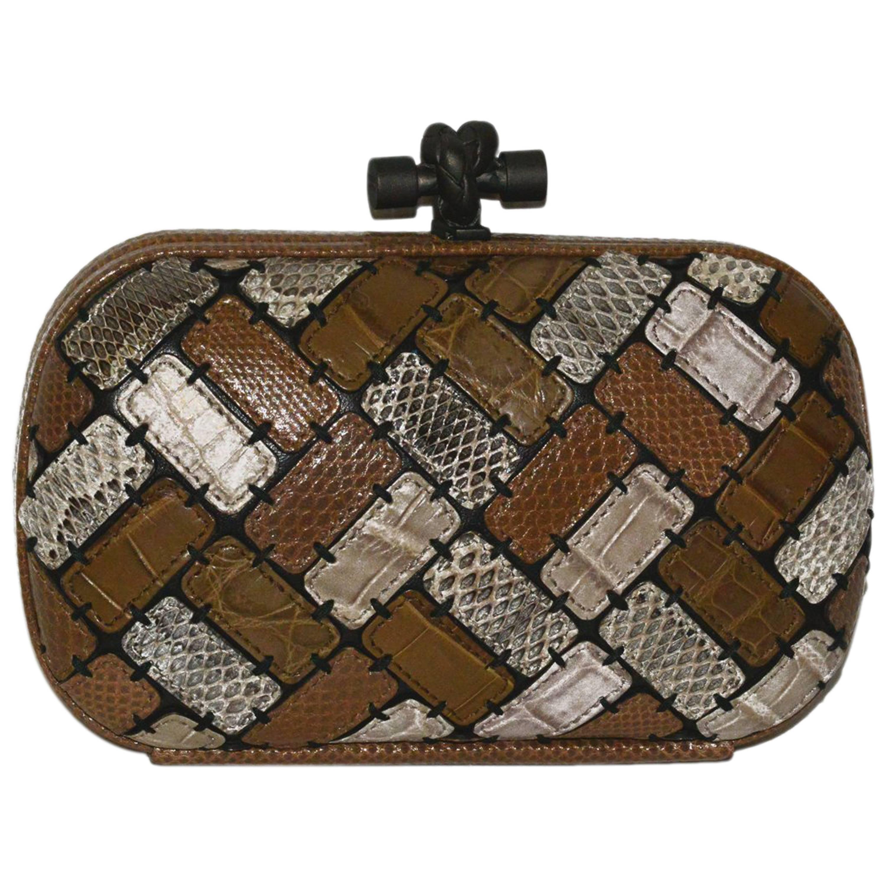 Bottega Veneta Limited Edition Patchwork Multi Exotic Skin Knot Bag For Sale