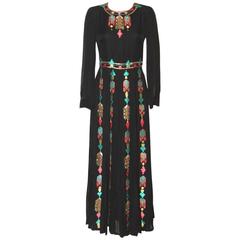 Valentino Black Silk Long Dress - Multicolored Embroidery - SS 14 Runway RtW