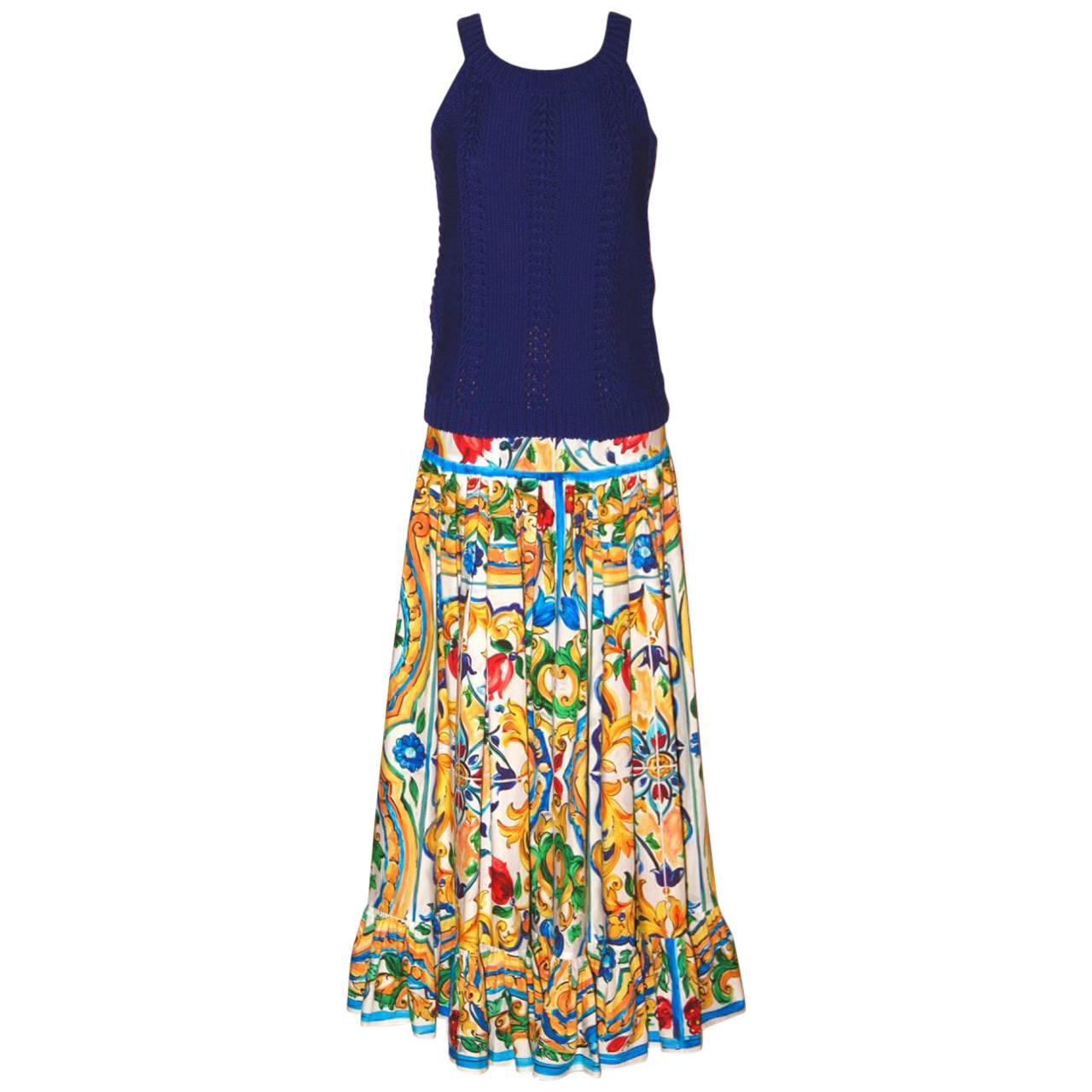 Dolce & Gabbana Long Cotton Skirt – Majolica-print pattern – Never worn