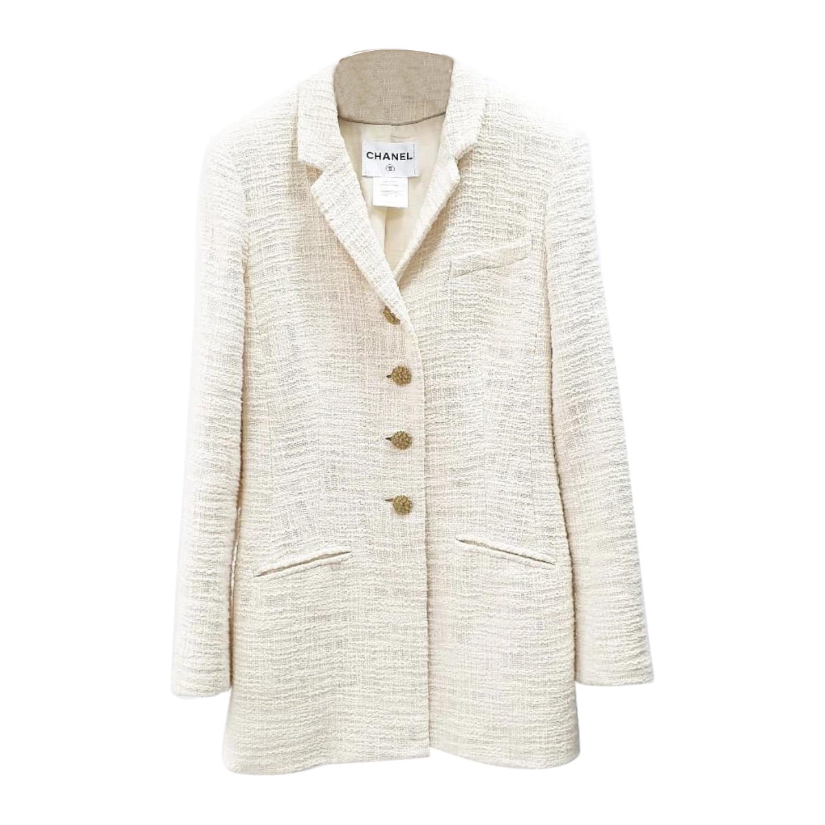 CHANEL 12PF Gripoix Botón joya Chaqueta de tweed marfil Sz.46 en venta