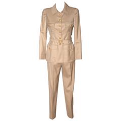 Chanel Pant Suit Safari Style Jacket – Gripoix Buttons – Excellent Condition