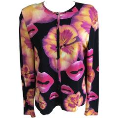 Christian Dior John Galliano Surreal Lips & Pansey Cashmere Silk Blend Sweater 12