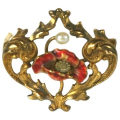 Antique Charming Art Noveau Poppy Brooch