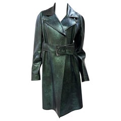 Chanel Dark Green Iridescent Leather Coat Sz.48