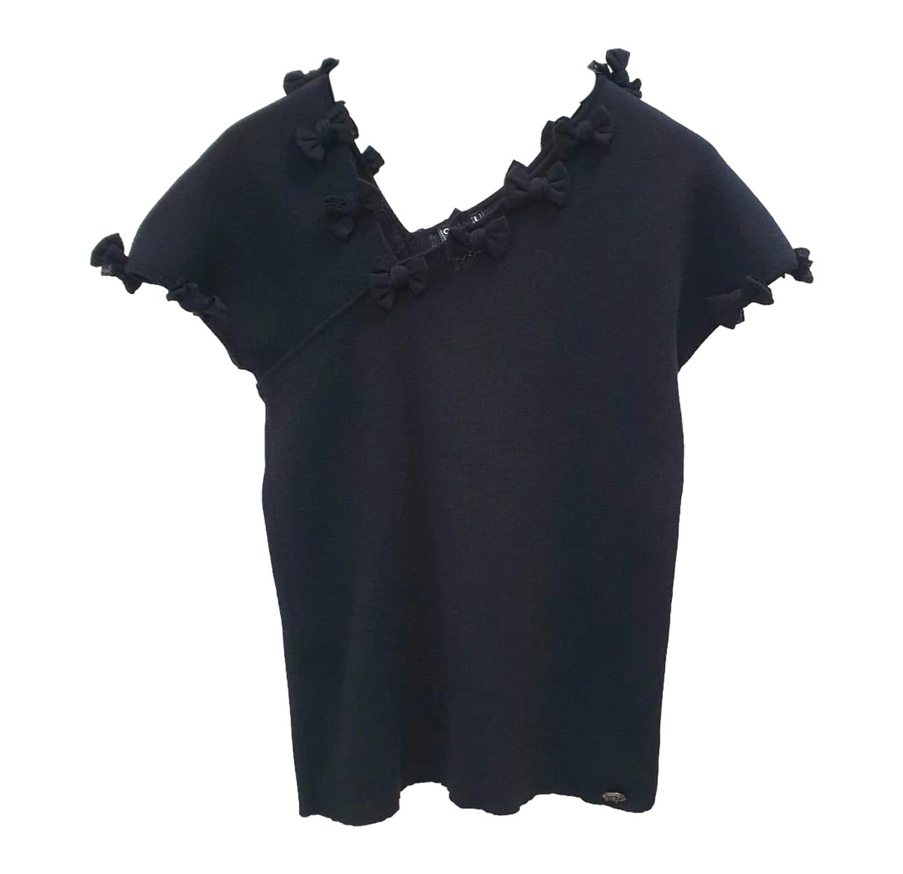 Chanel Nero Fiocchi CC Logo Maglione Top Maglia Sz.40 in vendita