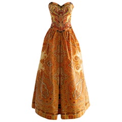 Robe vintage Escada Couture des années 1990, ornée d'ornements multicolores orange