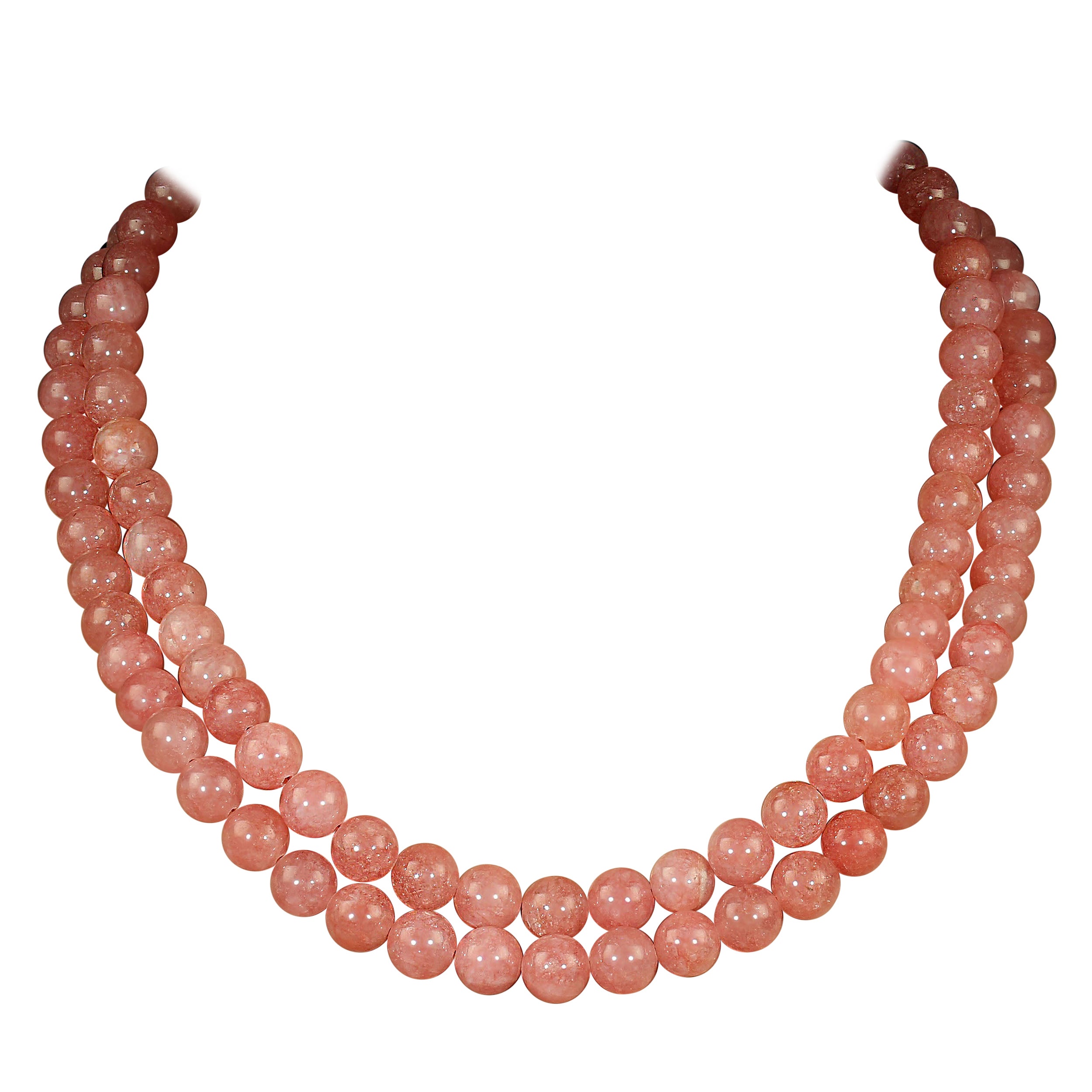 AJD Collier d'été parfait à deux brins en agate rose/pêche de 21 pouces en vente