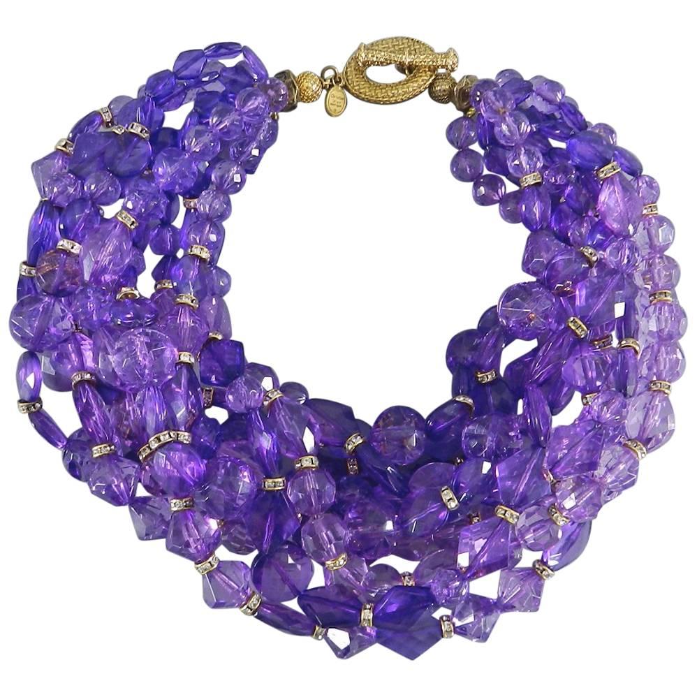 Christian DIOR purple 10 strand beaded Choker Necklace