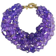Christian DIOR purple 10 strand beaded Choker Necklace 5