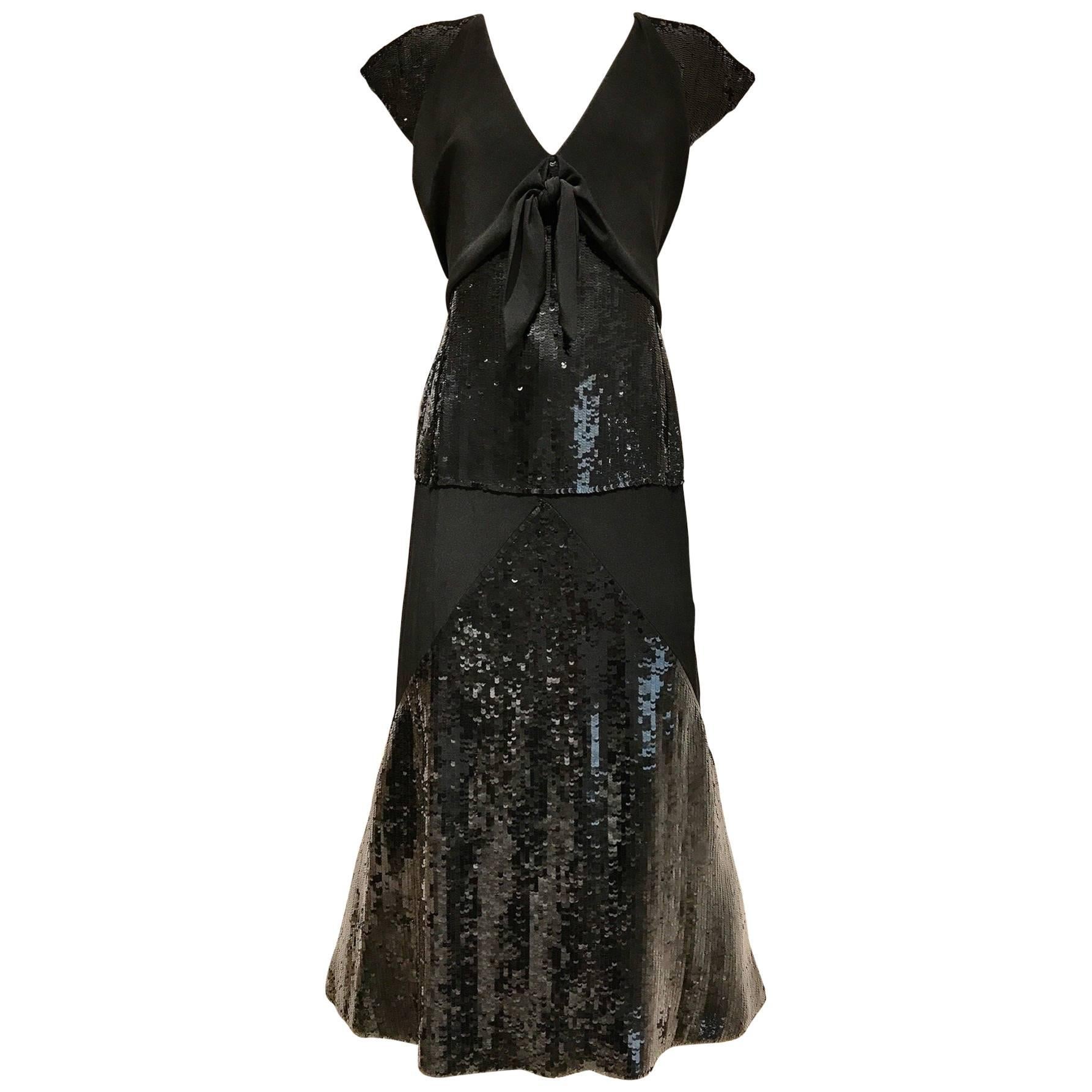 Chloe Black Silk Sequin Gown, 1980s 