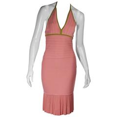 Pink & Green Herve Leger Halterneck Dress