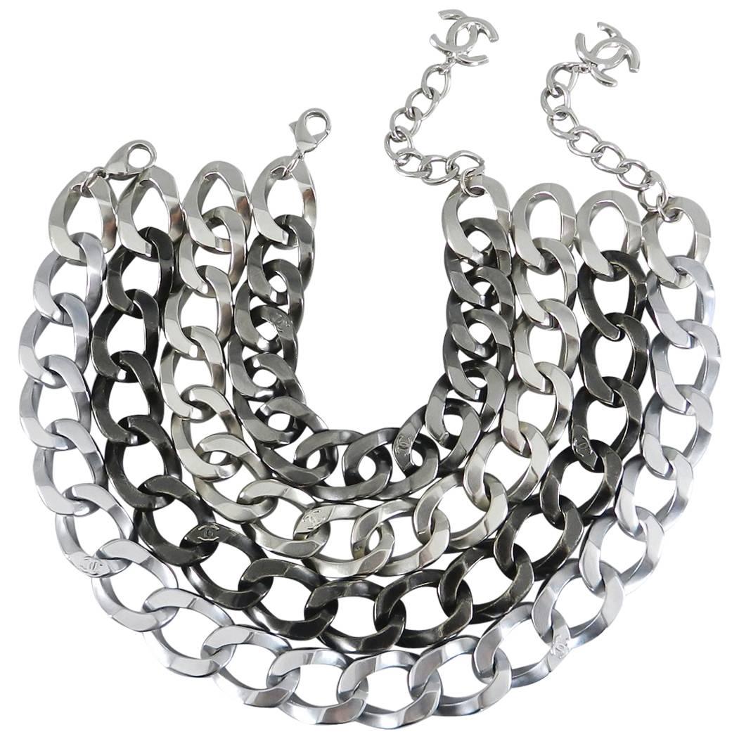 Chanel 13A Chunky Silver Chain Runway Choker Necklace