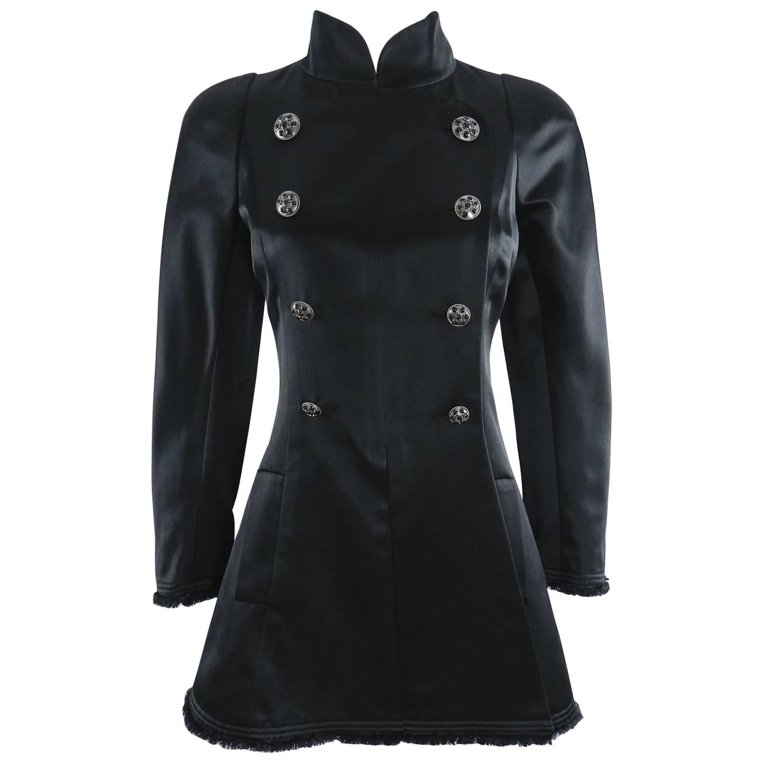 Chanel 08A Black Silk Satin Evening Jacket