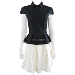 Christian Dior Black and Ivory embossed floral Silk Skirt Set