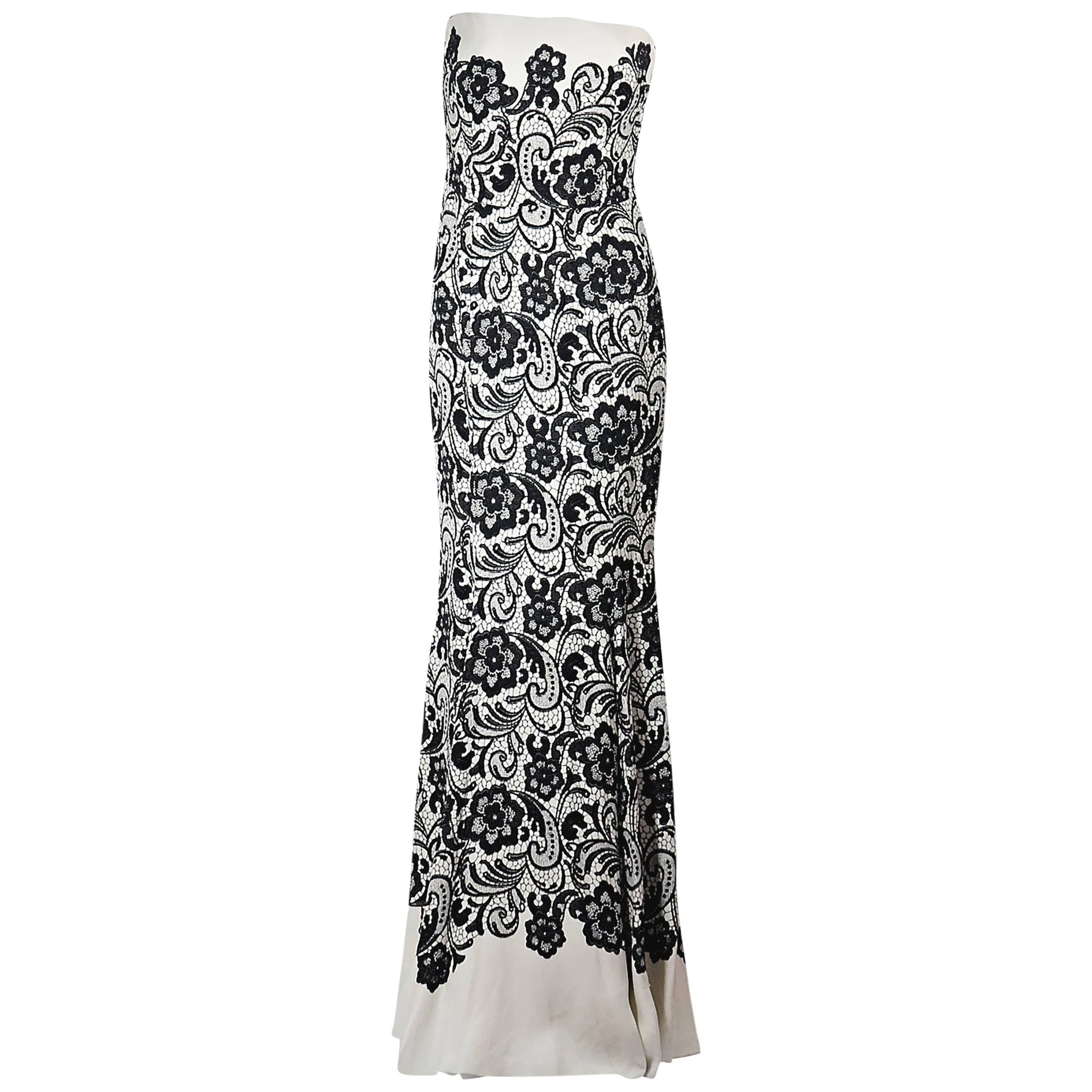White & Black Dolce & Gabbana Floral Lace Gown