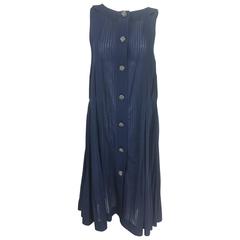 Chanel navy cotton plisse pleated button front dress 2005 5