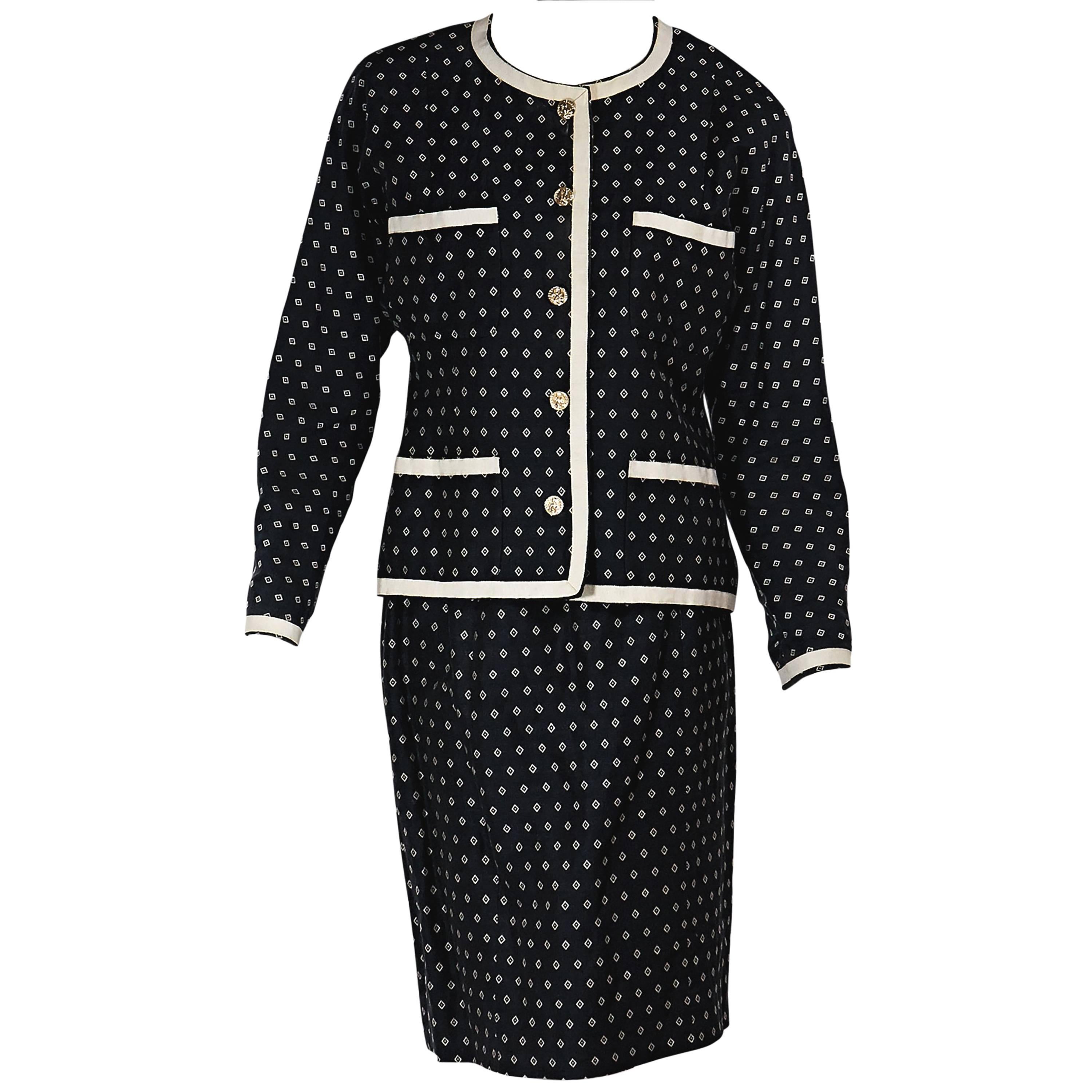 Navy & White Vintage Chanel Skirt Suit