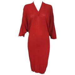 Jean Paul Gaultier fine red knit bat wing pull on dress 8