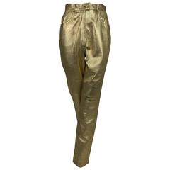 Vintage Ferragamo soft gold leather jeans style trousers 1980s