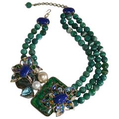 Philippe Ferrandis Lapis, Jasper, Agate, Glass Pearl and Crystal Necklace