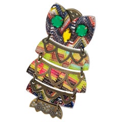 Missoni Italy Metal and Knitted Fabric Jeweled Owl Articulated Brooch