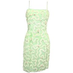 Vintage 1960s Green Floral Soutache Wiggle Dress 9
