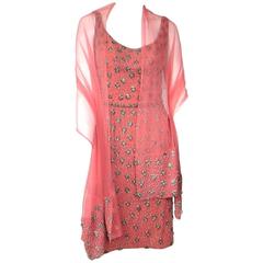 Stunning Vintage Coral Hand Beaded 1940s Dress 11