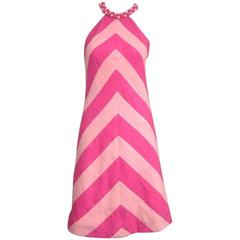 Vintage 1960s Chevron Bubble gum PINK Stripe Dress 7