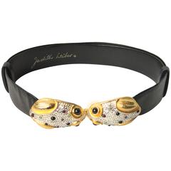 Vintage 1980s Judith Leiber Encusted Double Frog Expandable Belt 2