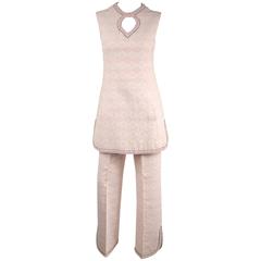 Vintage 1960s 2 Piece Pink Shimmering Rhinestone Tunic Pant Suit 11