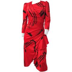 80s Red and Black Ruffle Wrap Dress